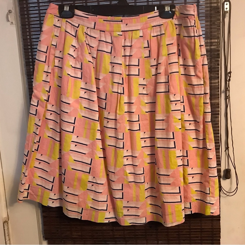 J Crew S 12 Pink Yellow A Line Flare skirt Geo